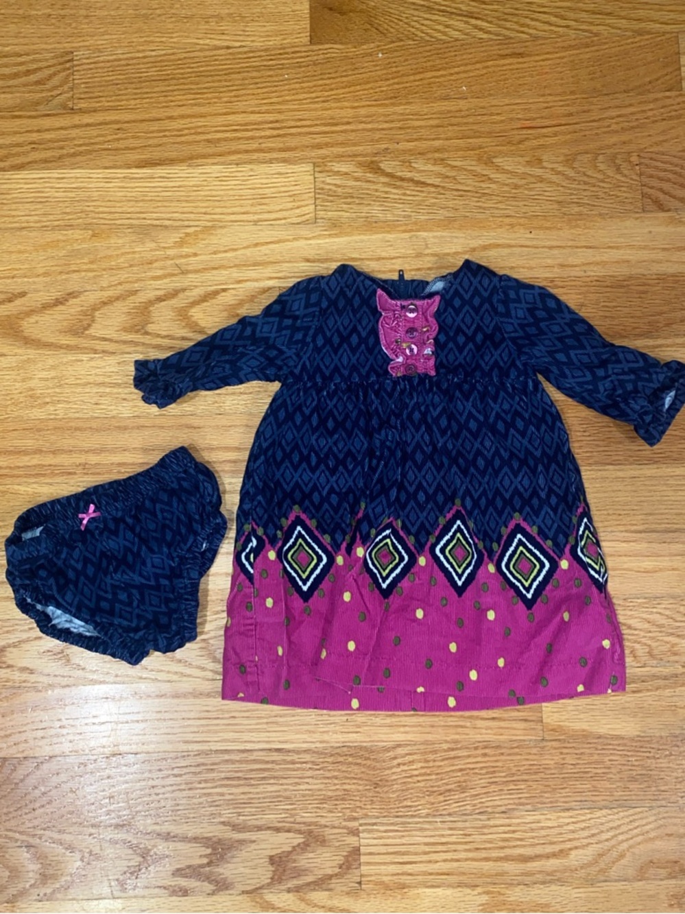 Hartstrings Corduroy Long Sleeve Dress with Bloomers